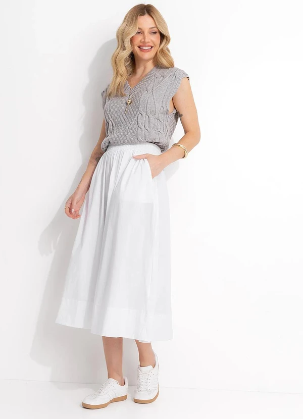 Quintess - Saia Midi Branca em Tricoline 8