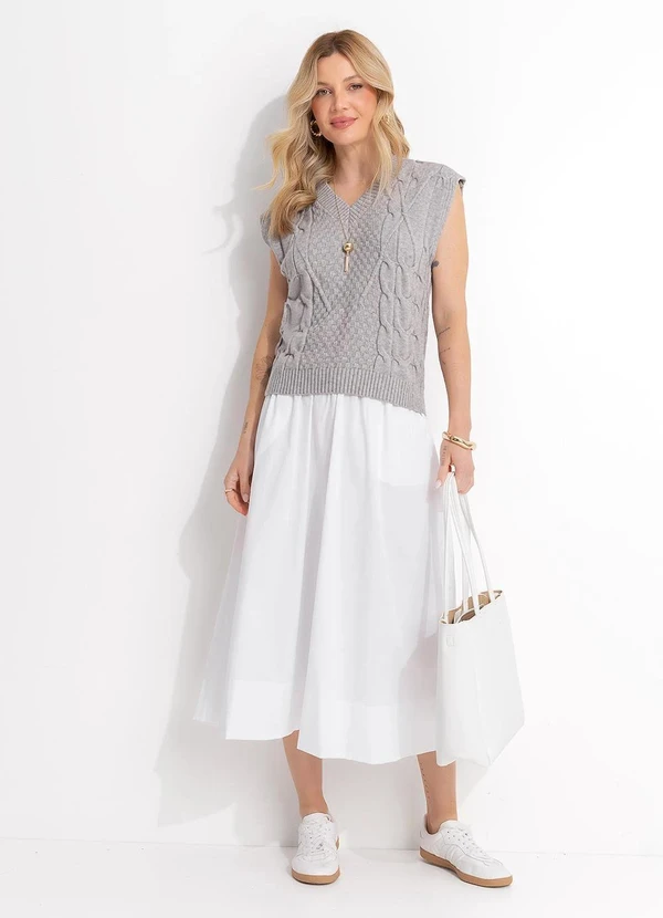 Quintess - Saia Midi Branca em Tricoline 9