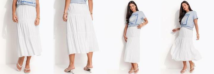 Saia Midi Branca em Viscose Slub