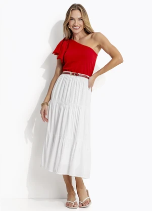 Quintess - Saia Midi Branca em Viscose Slub - QUINTESS