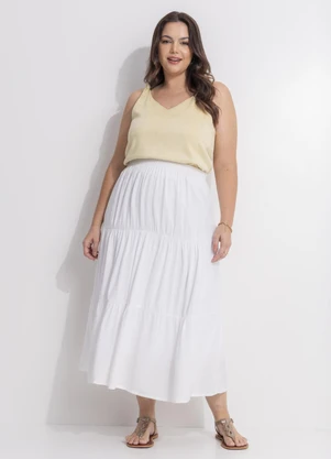 Quintess - Saia Midi Branca em Viscose Slub - QUINTESS