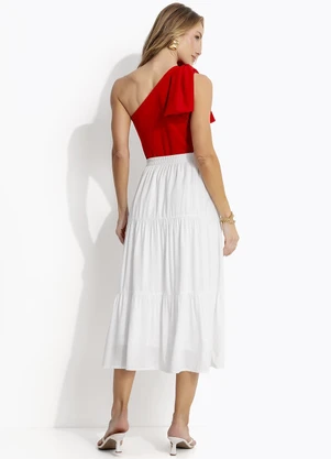Quintess - Saia Midi Branca em Viscose Slub - QUINTESS