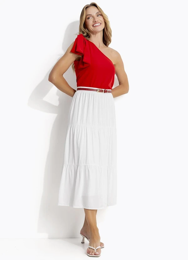 Quintess - Saia Midi Branca em Viscose Slub 3