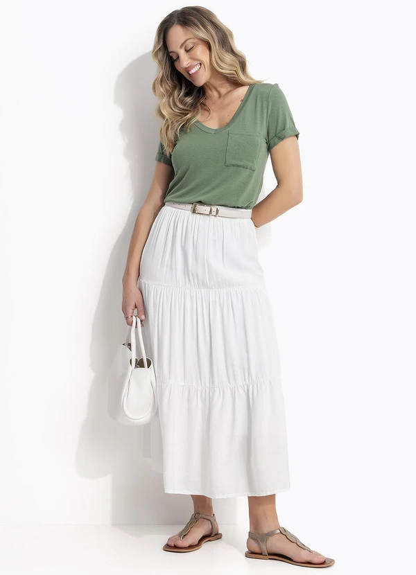 Quintess - Saia Midi Branca em Viscose Slub 6