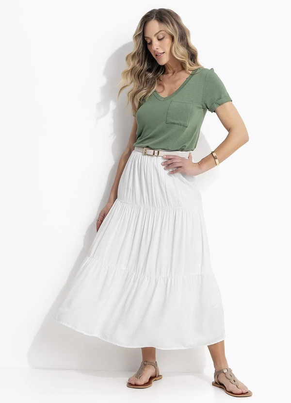 Quintess - Saia Midi Branca em Viscose Slub 10