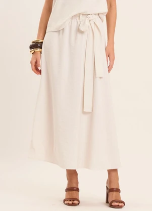 Doce Trama - Saia Midi Brisa em Linho Branco - DOCE TRAMA