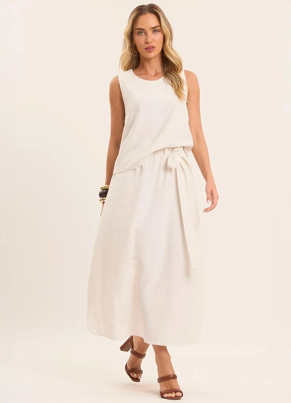 Doce Trama - Saia Midi Brisa em Linho Branco 3