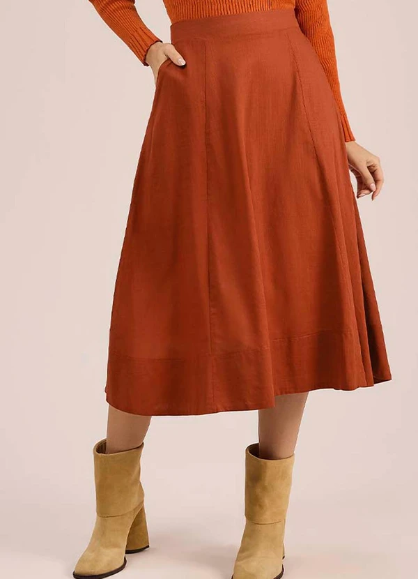 Angel - Saia Midi Cambraia de Algodao Marrom 2