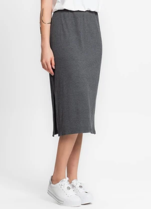 Infinita Cor - Saia Midi Canelada Cinza - INFINITA COR
