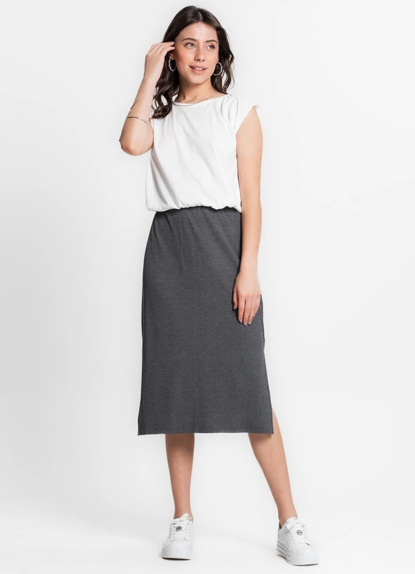 Infinita Cor - Saia Midi Canelada Cinza 3