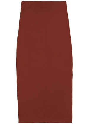 Malwee - Saia Midi Canelada com Fenda Marrom - MALWEE