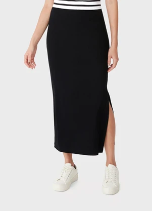 Malwee - Saia Midi Canelada com Fenda Preto - MALWEE