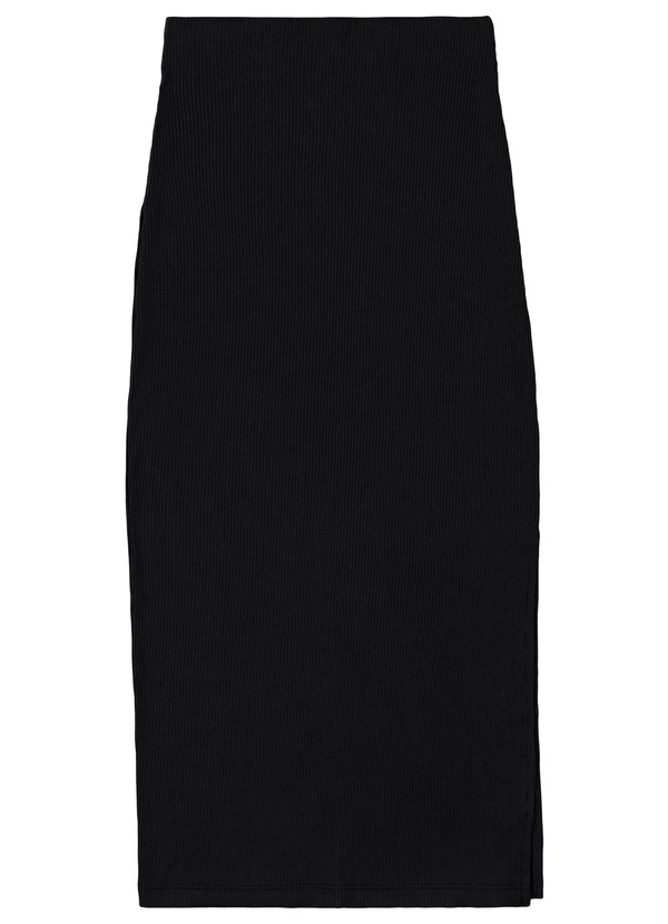 Malwee - Saia Midi Canelada com Fenda Preto 3