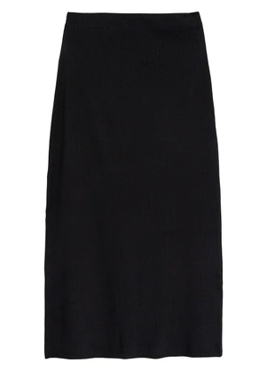 Malwee - Saia Midi Canelada com Fenda Preto - MALWEE