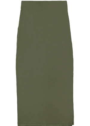 Malwee - Saia Midi Canelada com Fenda Verde Militar - MALWEE