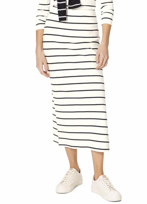 Malwee - Saia Midi Canelada Listrada com Fenda Off White - MALWEE