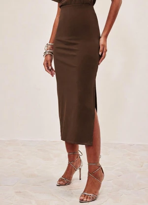 Elegance - Saia Midi Canelada Marrom Choco - ELEGANCE