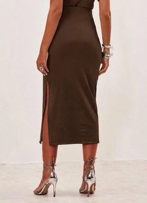 Elegance - Saia Midi Canelada Marrom Choco - ELEGANCE