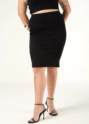 Elegance - Saia Midi Canelada Preto - ELEGANCE