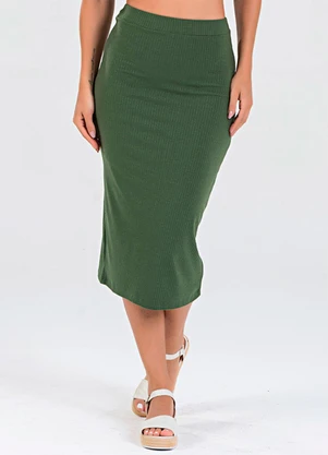 Meu Jeans - Saia Midi Canelada Verde Militar - MEU JEANS