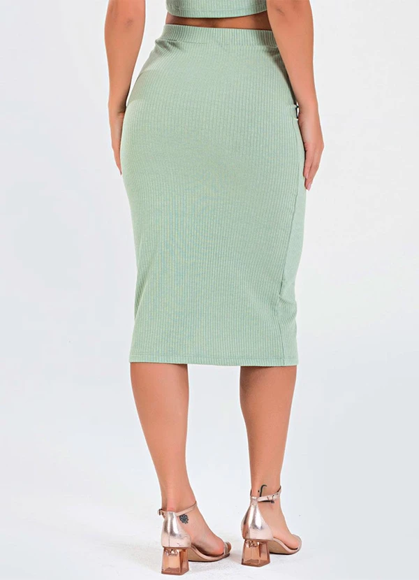 Meu Jeans - Saia Midi Canelada Verde Pistache 2