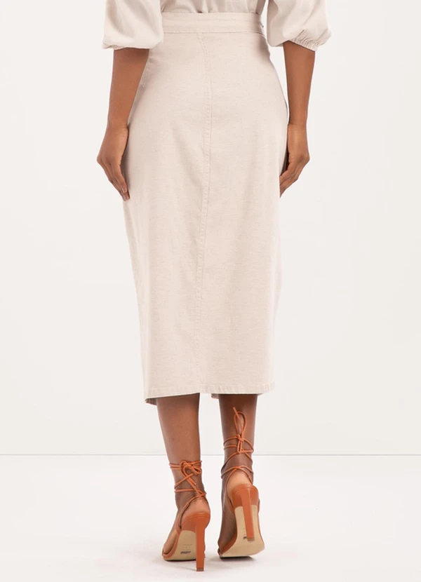 Lunender - Saia Midi Chá com Fenda e em Sarja Bege 2