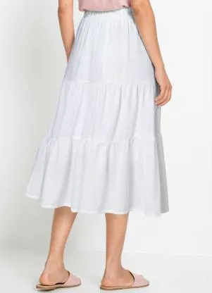 bonprix - Saia Midi Cintura Alta Branca - BONPRIX