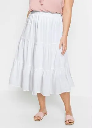 bonprix - Saia Midi Cintura Alta Branca - BONPRIX