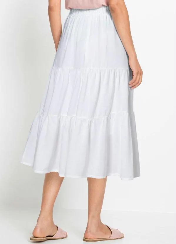 bonprix - Saia Midi Cintura Alta Branca 2