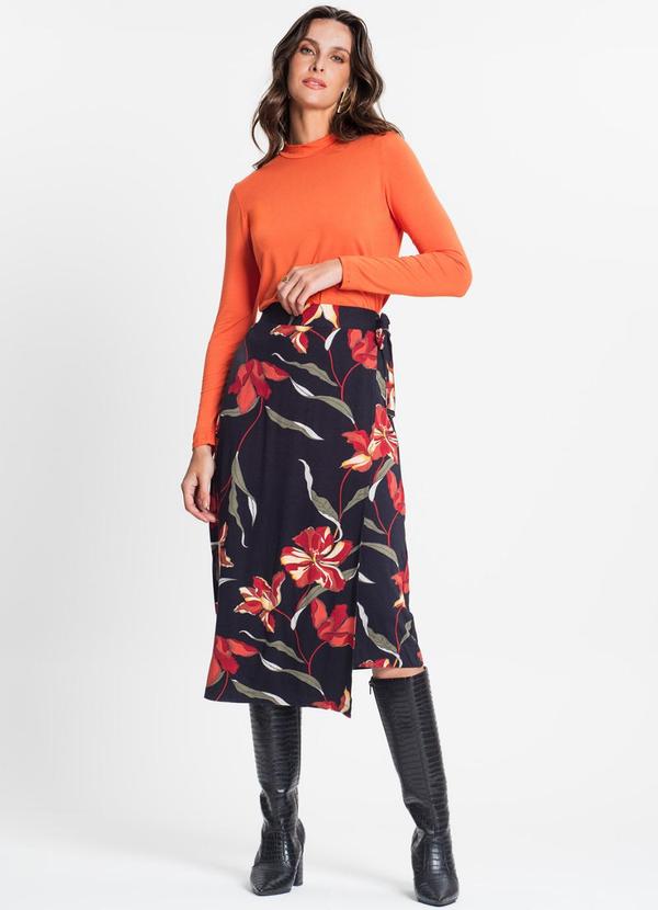 Rovitex - Saia Midi com Abertura Lateral Preto 3