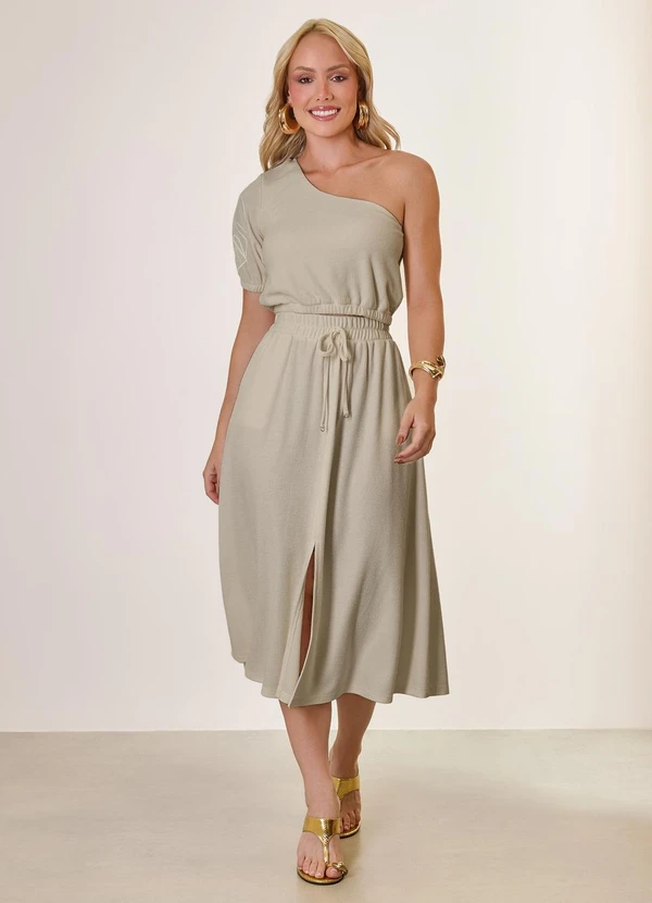 Naguchi - Saia Midi com Bolsos Bege Safari