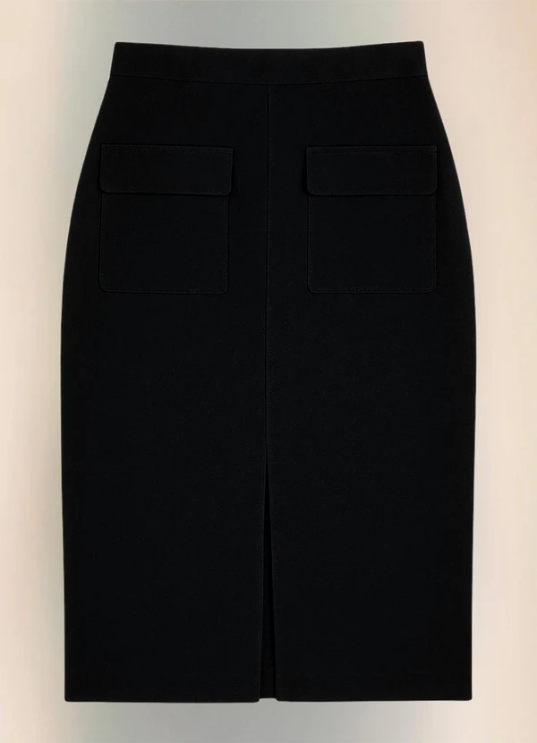 Doce Tom - Saia Midi com Bolsos Frontais e Fenda Preto 7