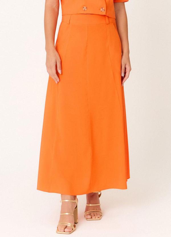 Carlota Costa - Saia Midi com Bolsos Laranja