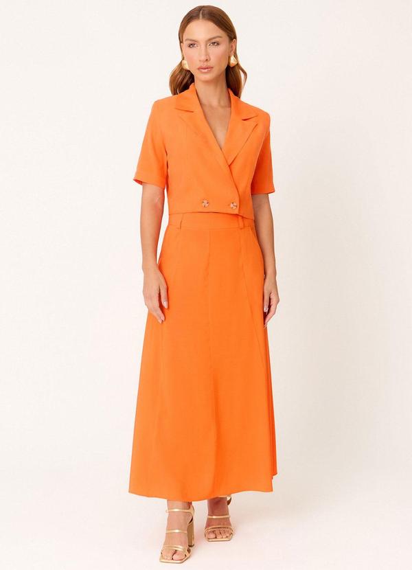 Carlota Costa - Saia Midi com Bolsos Laranja 2