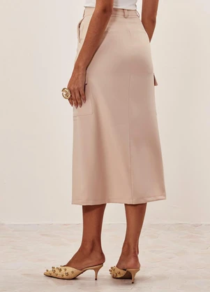 Elegance - Saia Midi com Bolsos Laterais Bege Aveia - ELEGANCE
