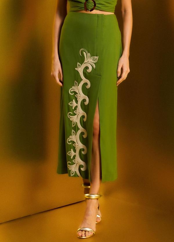 Carlota Costa - Saia Midi com Bordado Verde 1