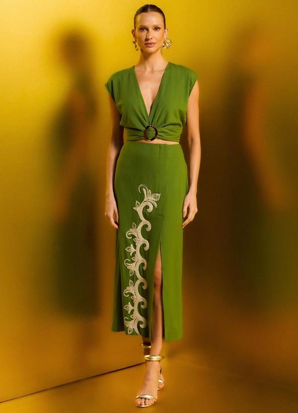 Carlota Costa - Saia Midi com Bordado Verde 2