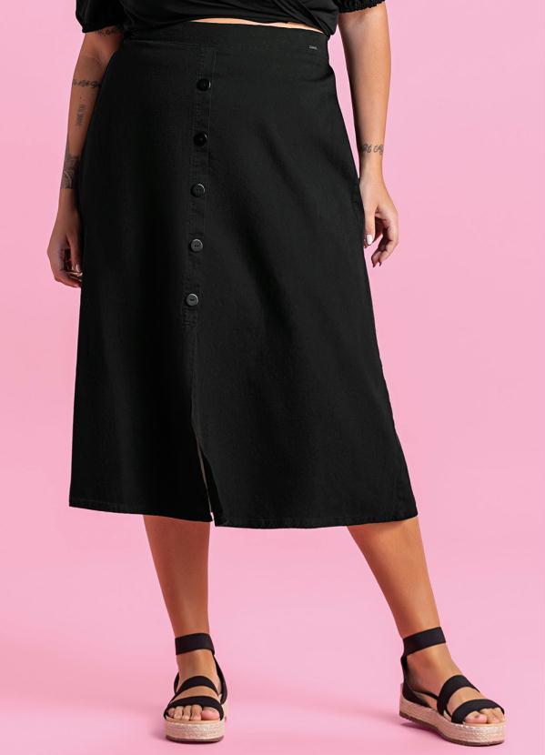 Marialícia Saia Midi com Botões Frontais Preto