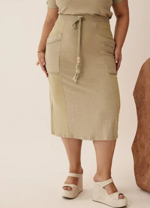 Elegance - Saia Midi com Cós Elástico e Amarração Verde - ELEGANCE