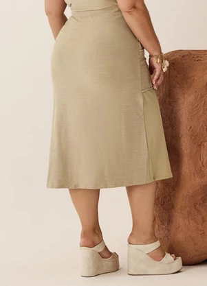 Elegance - Saia Midi com Cós Elástico e Amarração Verde - ELEGANCE