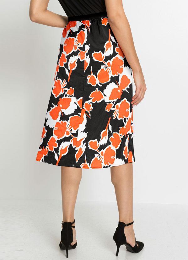 Outlet - Saia Midi com Elástico Floral Laranja 2