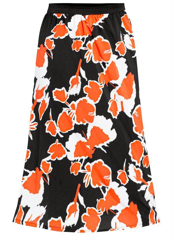Outlet - Saia Midi com Elástico Floral Laranja 4