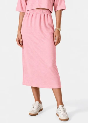 Dianna - Saia Midi com Fenda Atrás e Elástico no Cós Rosa - DIANNA