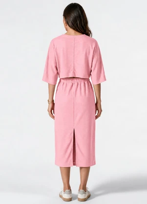 Dianna - Saia Midi com Fenda Atrás e Elástico no Cós Rosa - DIANNA