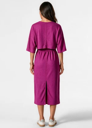 Dianna - Saia Midi com Fenda Atrás e Elástico no Cós Roxo - DIANNA