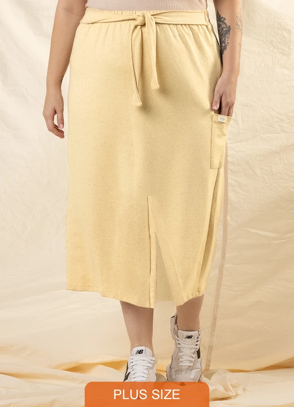 Marialícia - Saia Midi com Fenda Comfy Amarelo