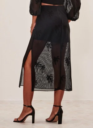 Elegance - Saia Midi com Fenda Lateral Preto - ELEGANCE