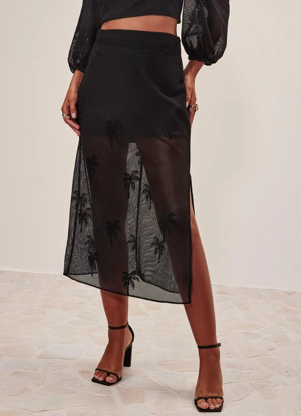 Elegance - Saia Midi com Fenda Lateral Preto