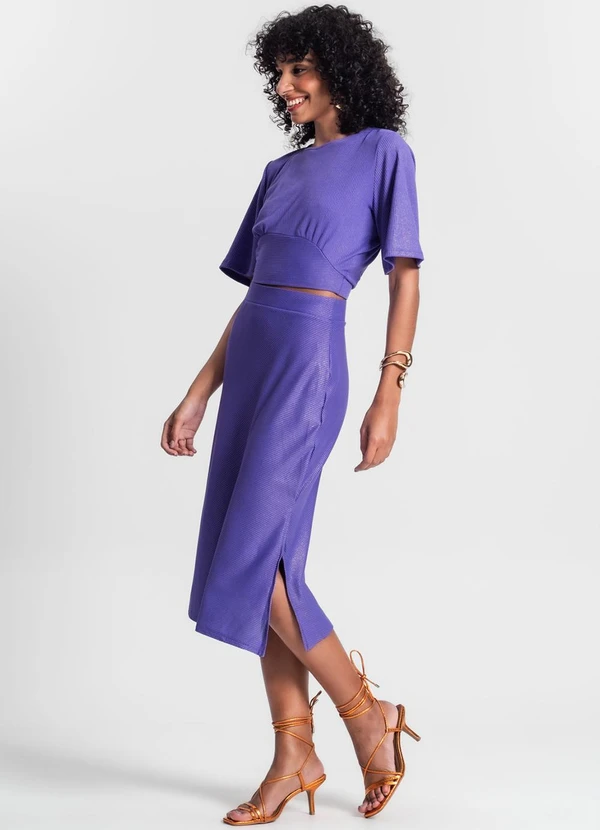 Rovitex - Saia Midi com Fenda Lateral Roxo 3