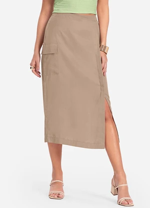 Endless - Saia Midi com Fenda Marrom - ENDLESS